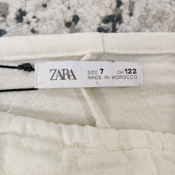 Zara Girls' Pants Size 7 Cream Color Cotton Blend Summer Resortwear Casual Daily - Picture 3 of 6